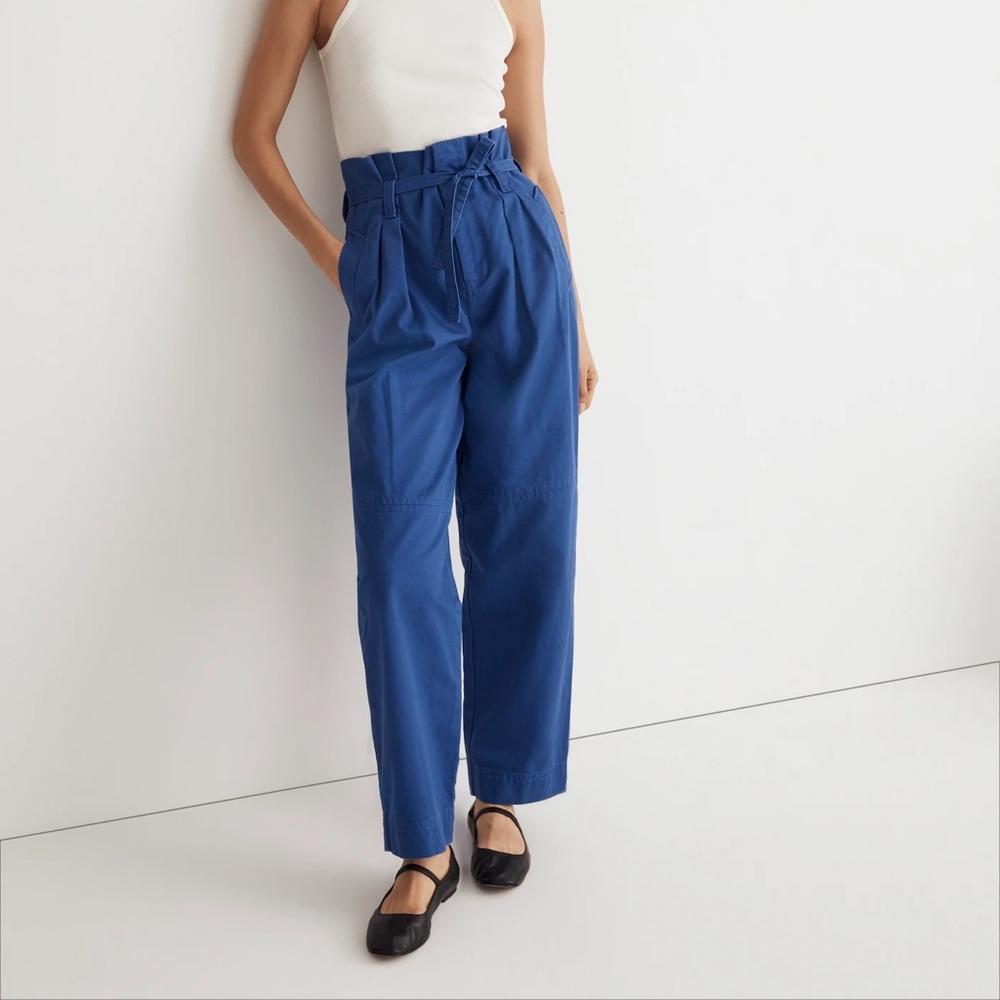 Madewell 100% Cotton Cobalt Blue Paperbag Trench Chino Pants Women’s 4 - Picture 2 of 11